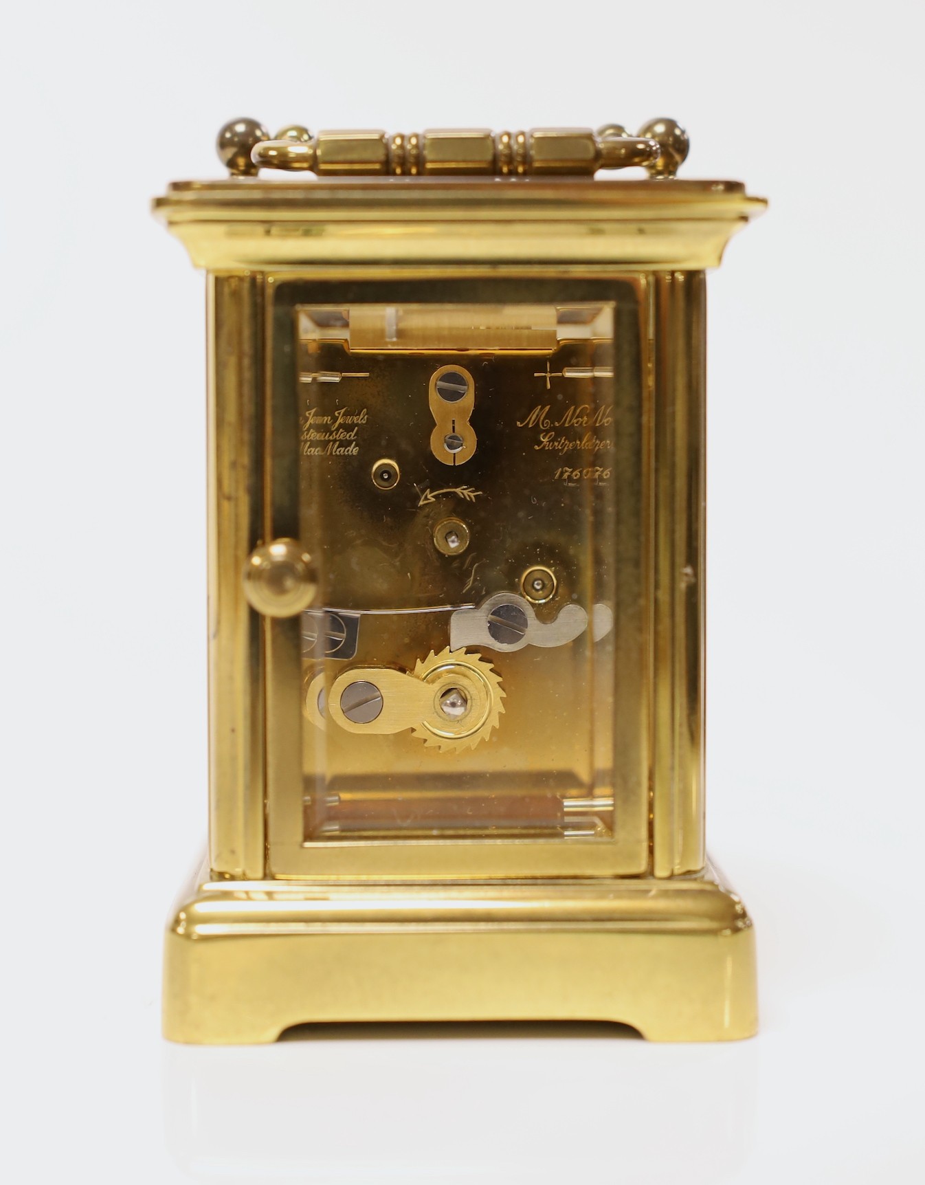 A Matthew Norman small brass carriage timepiece, 8cms high - Image 5 of 6