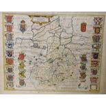 Johannes Blaeu (1571-1638), coloured engraving, Map of Cantabrigiensis (Cambridgeshire), German text