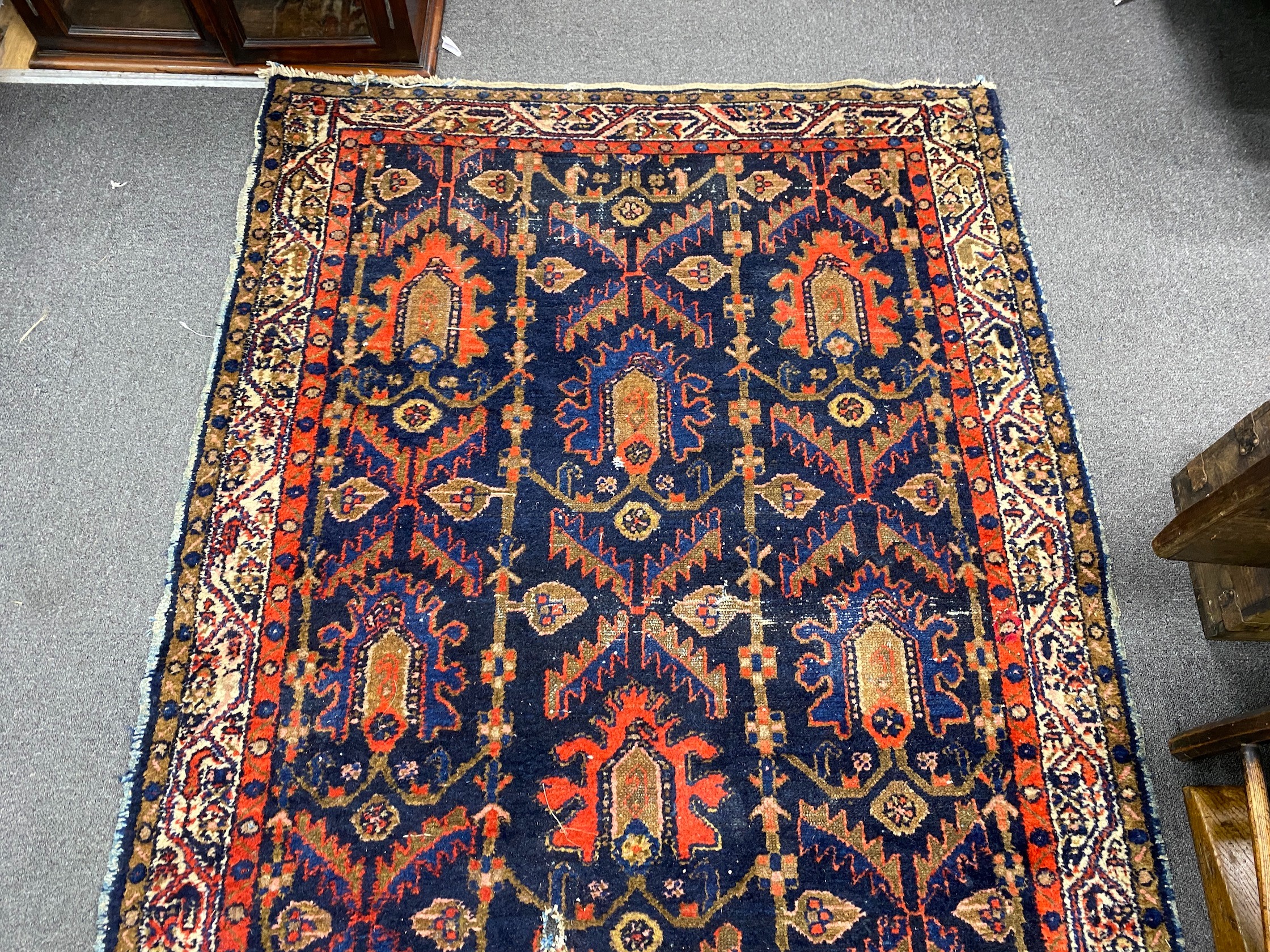 An antique Caucasian blue ground rug, 194 x 132cm - Image 3 of 3