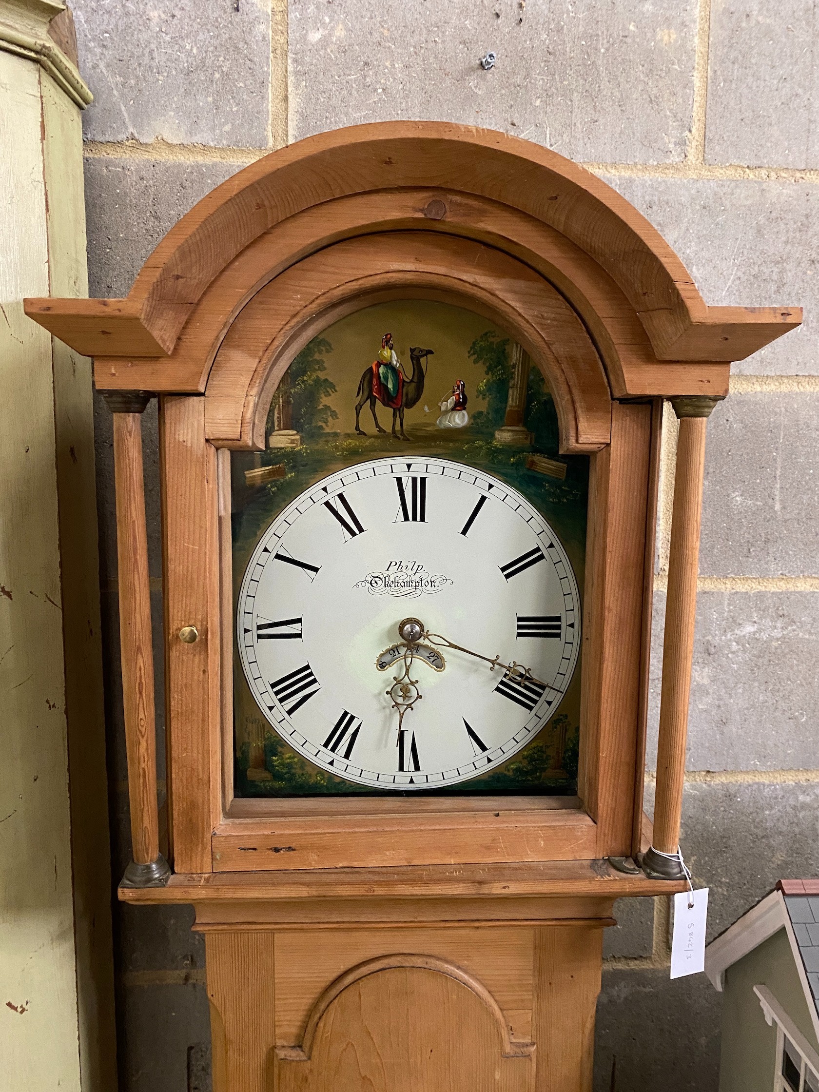 A Victorian pine 30 hour longcase clock marked Philp, Okehampton, height 195cm - Image 2 of 2