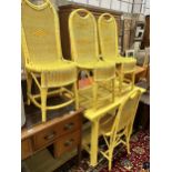 A yellow painted slatted wood rectangular garden table, length 107cm, depth 61cm, height 74cm,