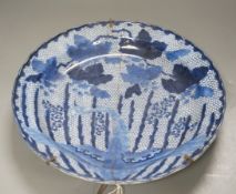 An 18th century Arita blue and white dish, 34cm