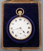 A George V 9ct gold open faced gold pocket watch with Roman dial and subsidiary seconds, the inner