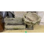 A pair of rectangular reconstituted stone garden planters, length 61cm together with a circular
