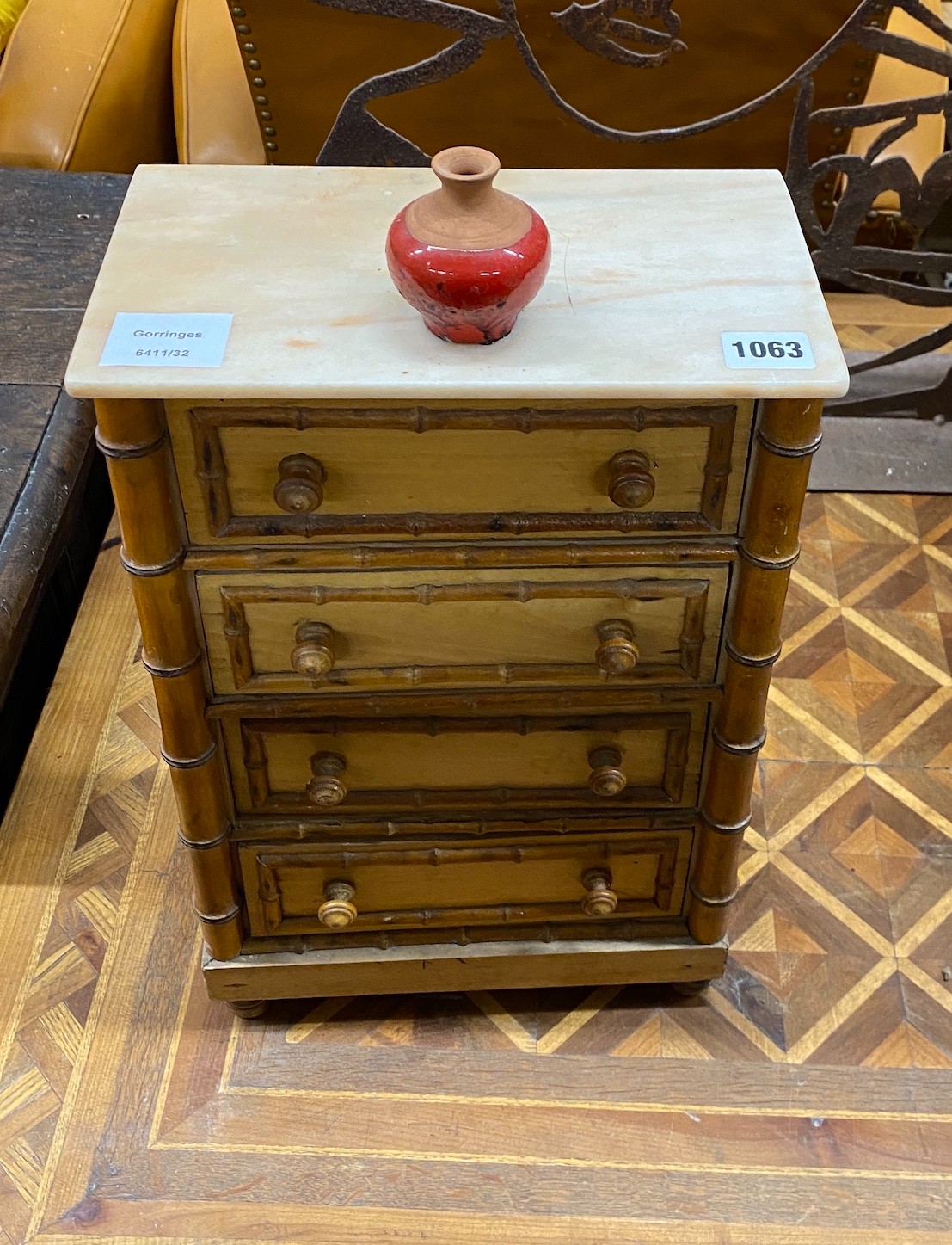 A Victorian style faux bamboo miniature chest, width 26cm, height 41cm - Image 2 of 2