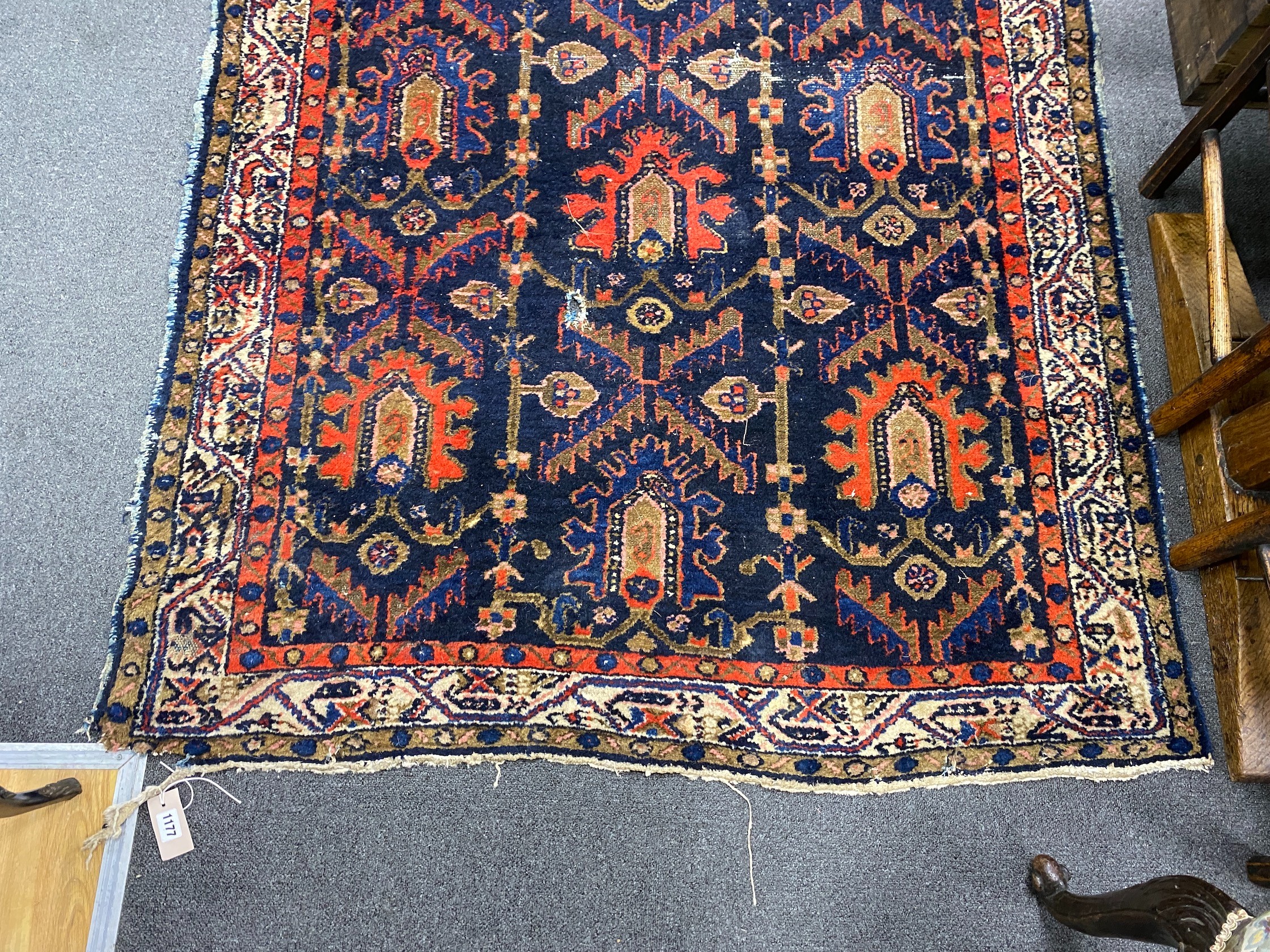 An antique Caucasian blue ground rug, 194 x 132cm - Image 2 of 3