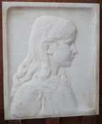 Mortimer Brown (1874-1966) RBS-Sc. 1914. A marble relief of a girl in oak frame, 46 x 38cm excl