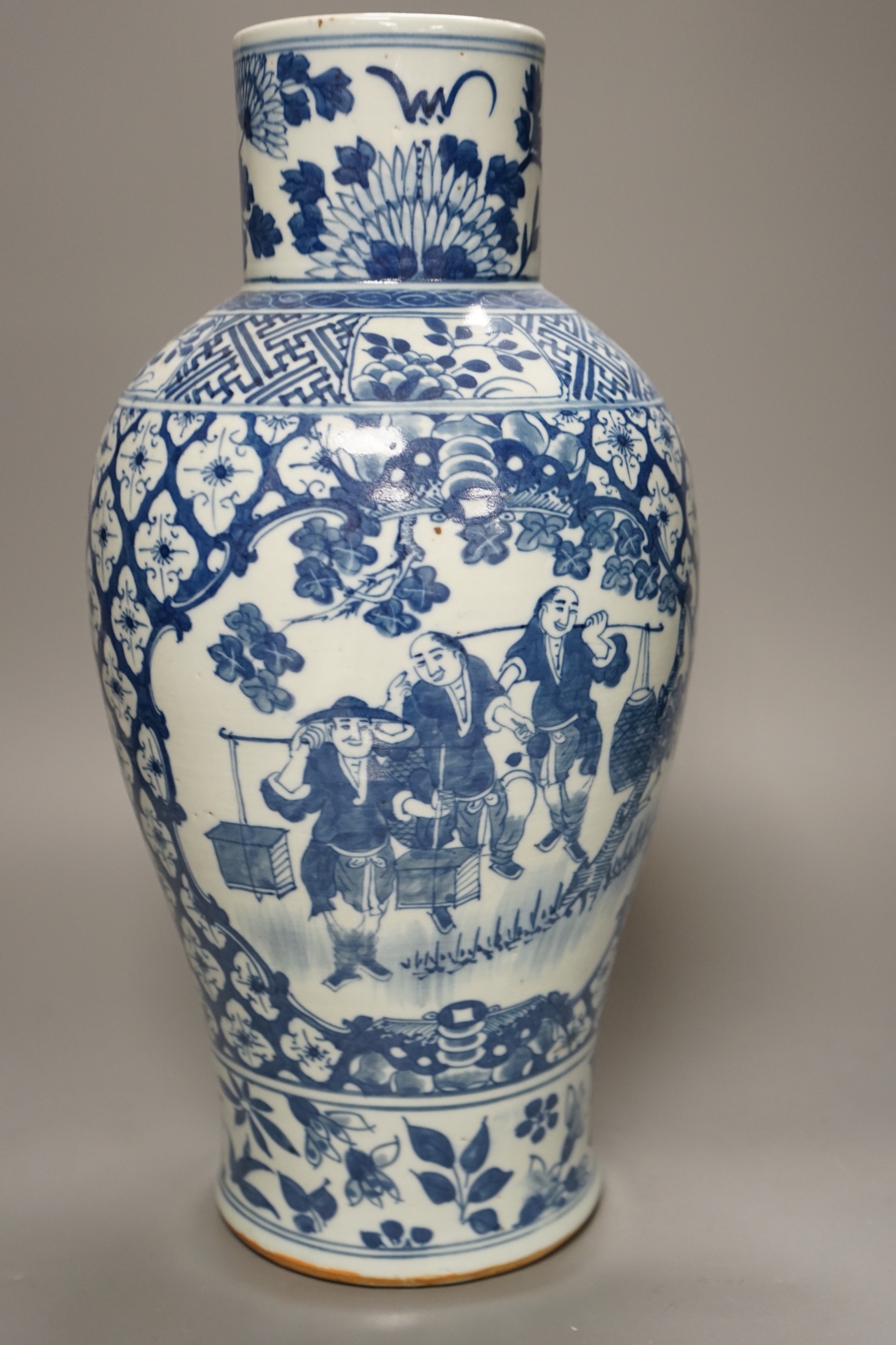 A 19th century Chinese blue and white 'Tradesmen' vase, 40cm - Image 3 of 5