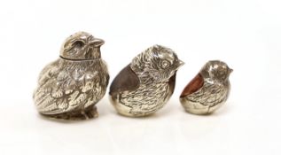 Two Edwardian silver mounted novelty pin cushions, modelled as hatching chicks, by Sampson