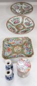 A group of 19th century Chinese famille rose - two plates, a square dish and a box and cover and two
