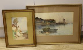 Benjamin David Sigmund (1857-1947), two watercolours, Cornish harbour scene and Waterside houses,