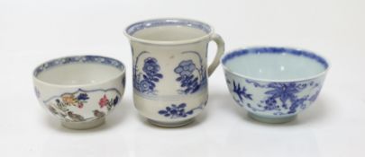 Three 18th century Chinese porcelain cups, tallest 7.5 cms