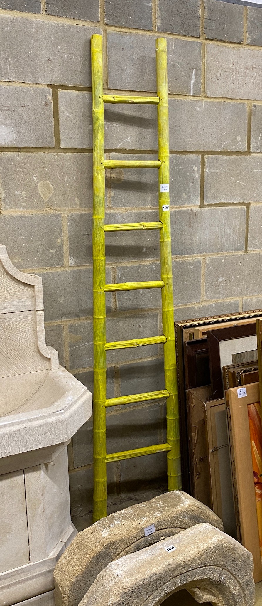 A painted bamboo ladder, height 201cm