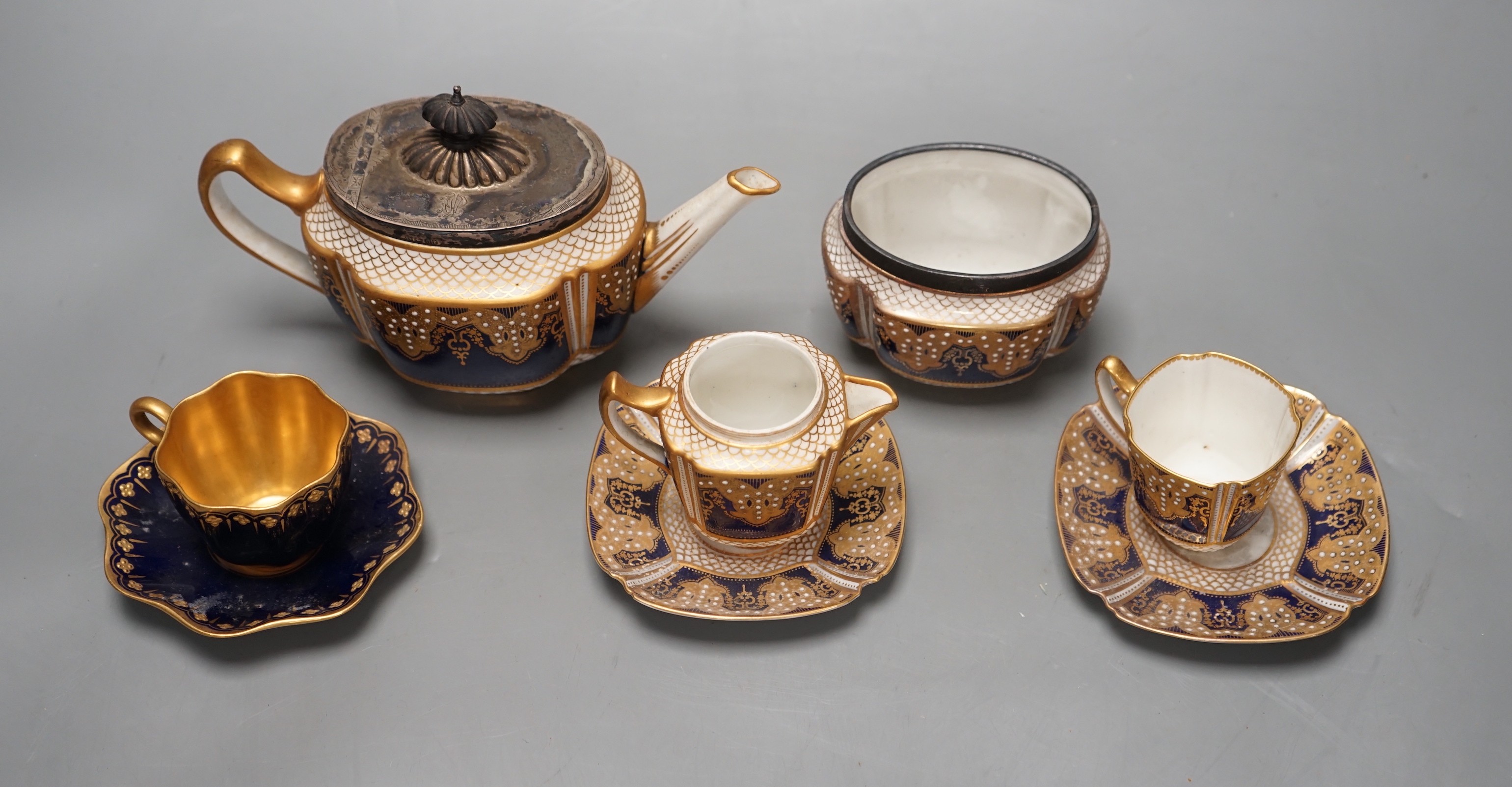 A Victorian Copeland Spode jewelled porcelain part tea set - Image 2 of 6