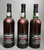Three bottles of Taylors 1974 vintage Port