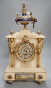 A French alabaster gilt mounted mantel clock, 44cms high