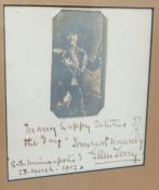 A framed Ellen Terry photograph, with autograph, dated “S.S. Minneapolis” 28. March=1902,23.5cms