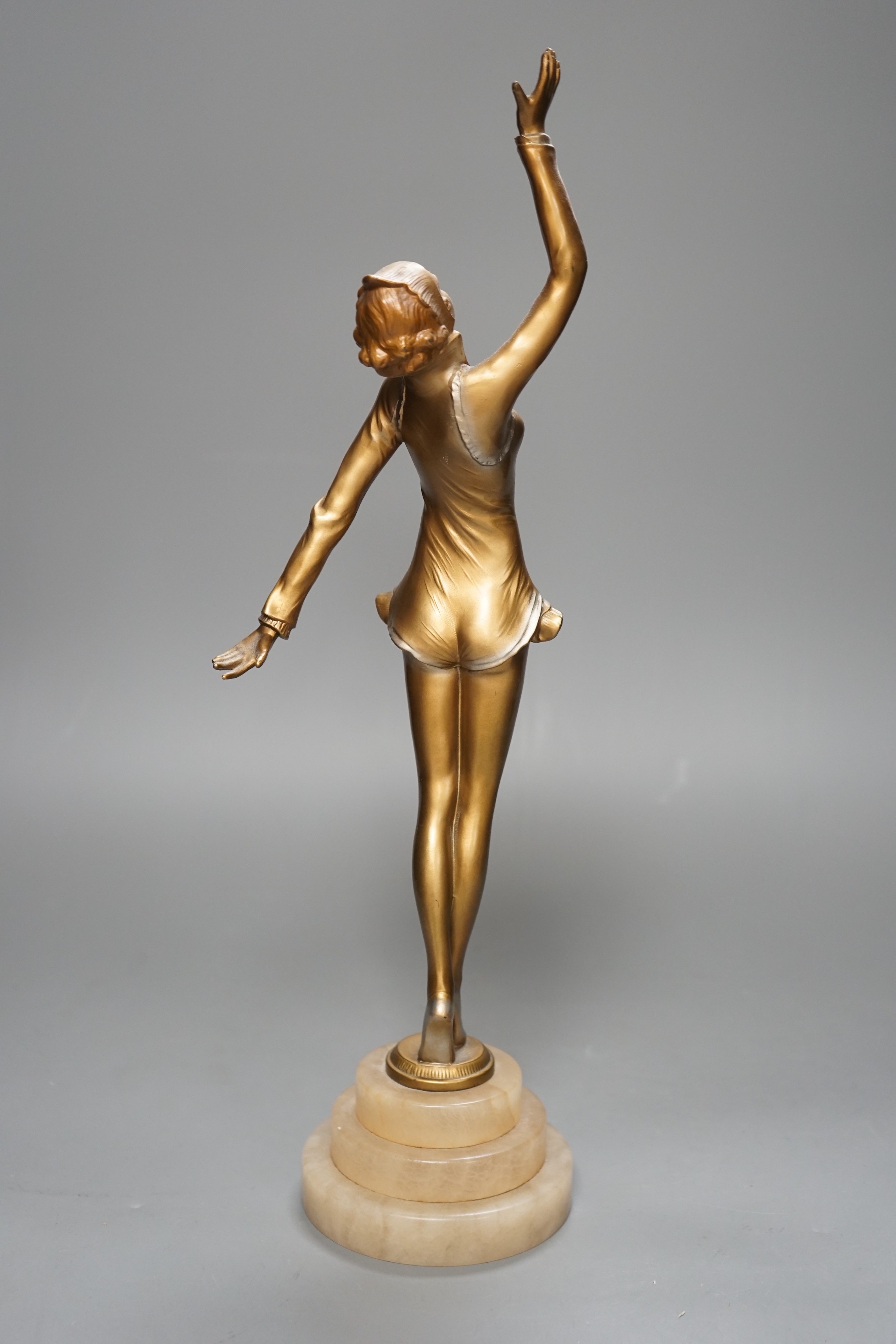 An Art Deco gilt metal model of a dancer on stepped alabaster base, 41cm - Image 3 of 3
