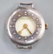 A gentleman's silver Shibko's patent Braille dial manual wind wrist watch, no strap.
