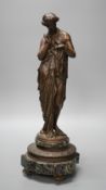 Émile Louis Picault (1833-1915), a bronze of a classical figure holding a butterfly, on marble base,