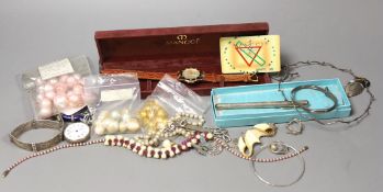 Mixed costume jewellery including filigree bracelet, bangles etc. and other items including two pens