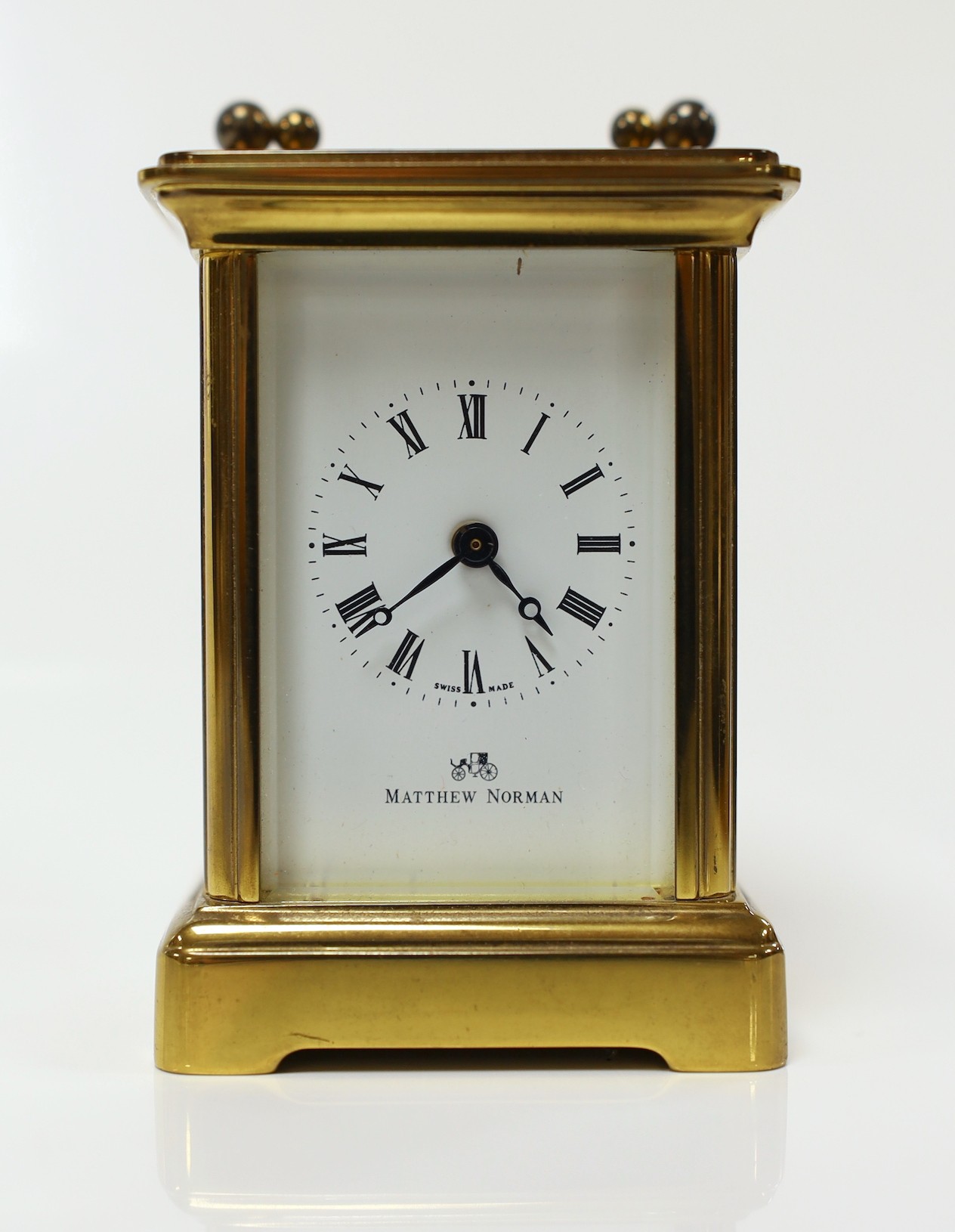 A Matthew Norman small brass carriage timepiece, 8cms high - Image 2 of 6