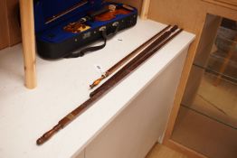 Three assorted 19th century treen measuring sticks to include a kingwood feather banded and