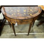 A 19th century Continental floral marquetry inlaid rosewood D shaped folding dressing table, width