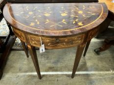 A 19th century Continental floral marquetry inlaid rosewood D shaped folding dressing table, width