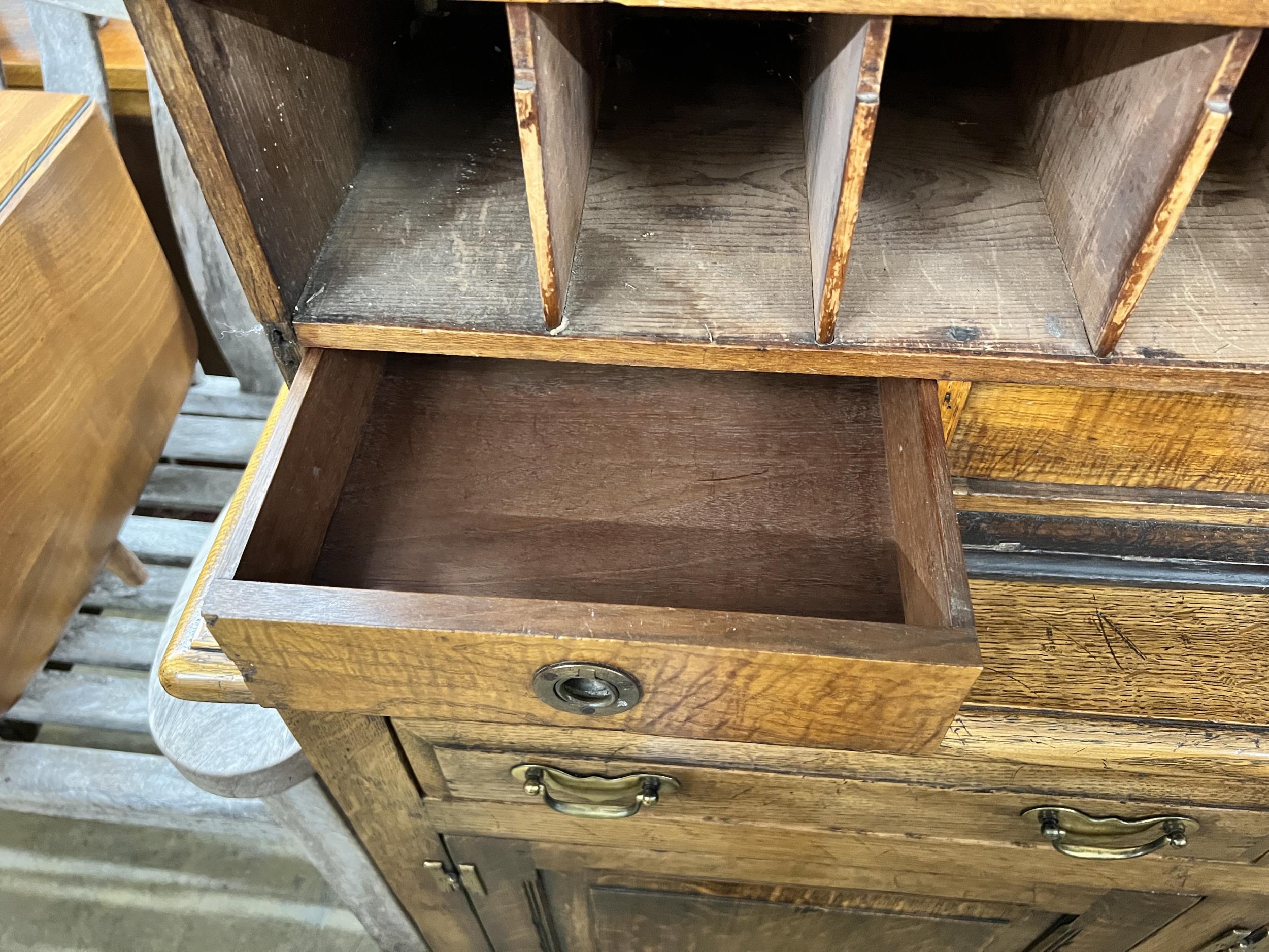 An early 20th century three drawer pigeonhole unit, length 94cm, depth 32cm, height 56cm - Image 3 of 3