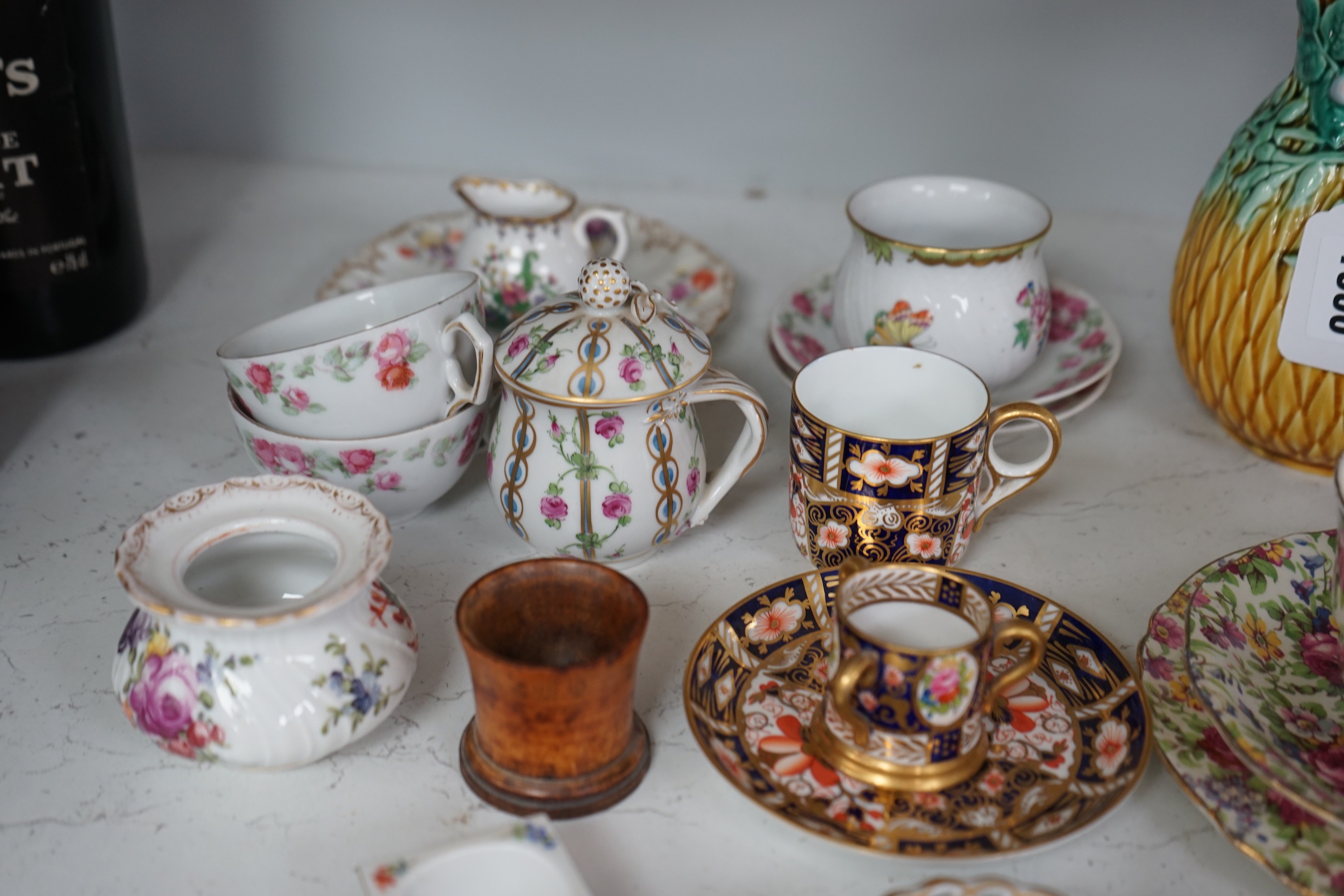 A group of continental porcelain, to include Meissen, Dresden etc. cups, trinkets, jugs, and - Image 4 of 7