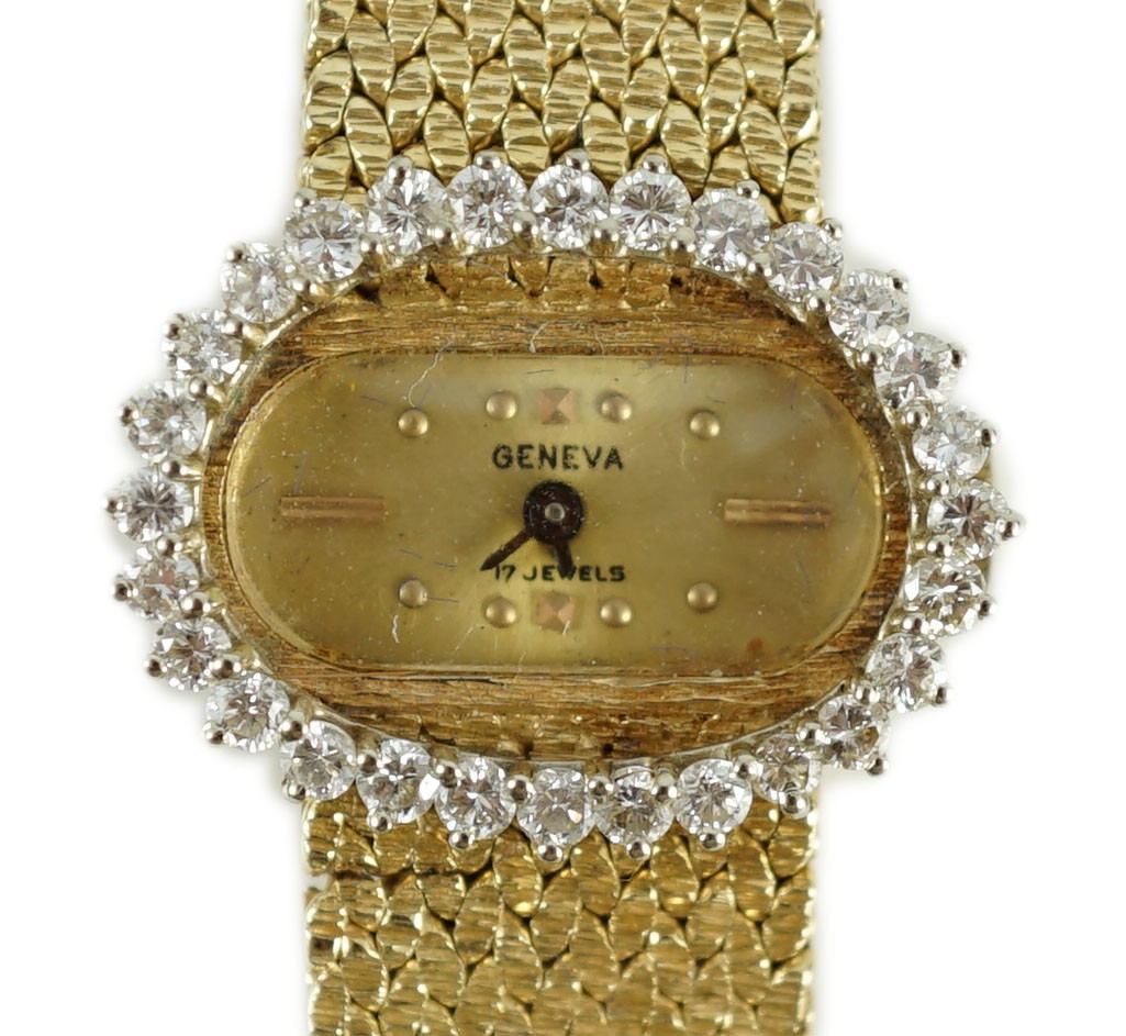 A lady's modern Swiss 14k gold and diamond set manual wind oval wrist watch, on integral 14k gold - Image 2 of 2