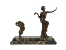 Henri Auguste Payen. An Art Deco bronze group of a female dancer and a rearing goat, on stepped