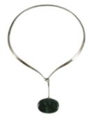 A Vivianna Torun for Georg Jensen sterling silver and moss agate set pendant necklet, the necklet