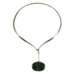 A Vivianna Torun for Georg Jensen sterling silver and moss agate set pendant necklet, the necklet