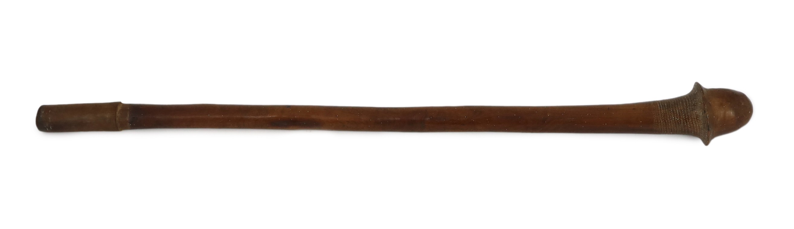 A South Sea Island hardwood war club, with chevron banded engraving beneath the head and