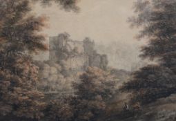 Thomas Hearne (1744-1817) 'Chepstow Castle from the woods above the River Wye'watercoloursigned14.75