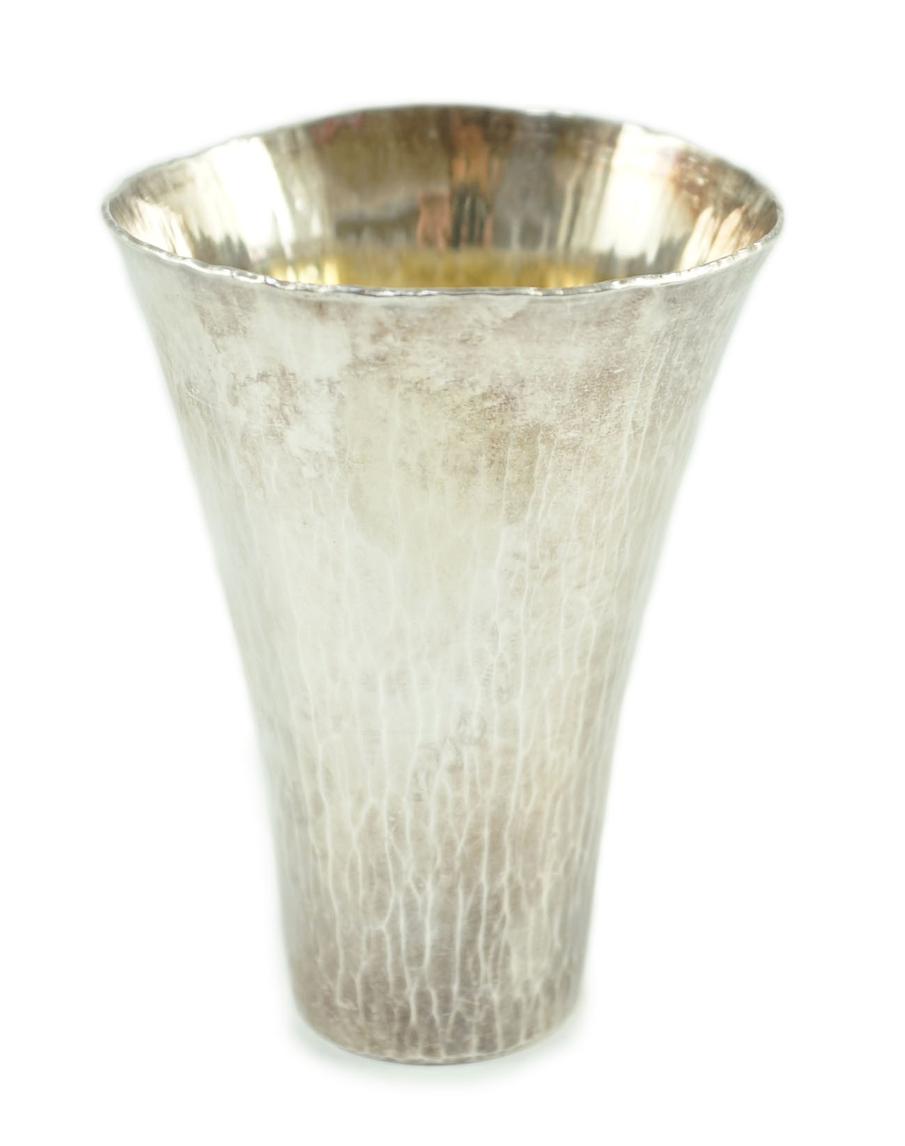 A modern Britannia standard planished silver cup, by Malcolm Appleby, of flared form, with