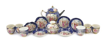 A Chinese export famille rose part tea and coffee set, Qianlong period, each piece painted with a
