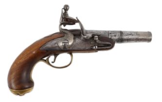 Wilson of London. An early 18th century flintlock pocket pistol, with screw-off barrel and brass