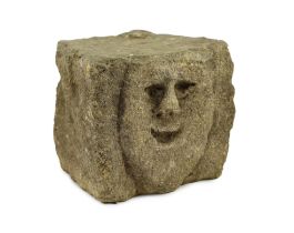 A rare Anglo-Saxon limestone mask corbel, 10th/11th century, the smiling face carved in bas-relief