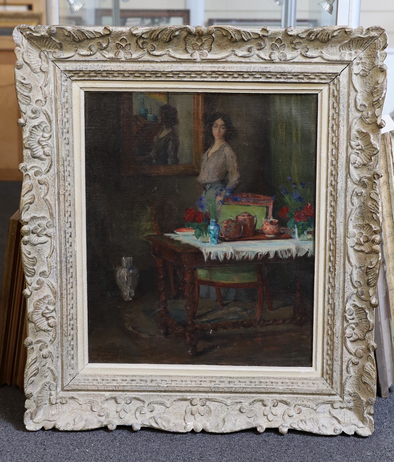 Frank Spenlove Spenlove (1868-1933) Interior with woman standing beside a tea tableoil on canvas54 x - Bild 2 aus 4
