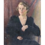 James Sinton Sleator RHA (1889-1950) Half length portrait of a lady wearing a black dressoil on