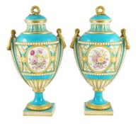 A pair of Minton Sevres style vases and covers, mid 19th century, each finely painted with floral