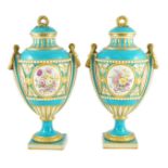 A pair of Minton Sevres style vases and covers, mid 19th century, each finely painted with floral