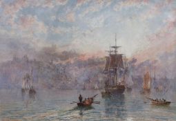 George Weatherill (1810-1890) Shipping off Whitbywatercoloursigned and dated 187528 x 40cm**