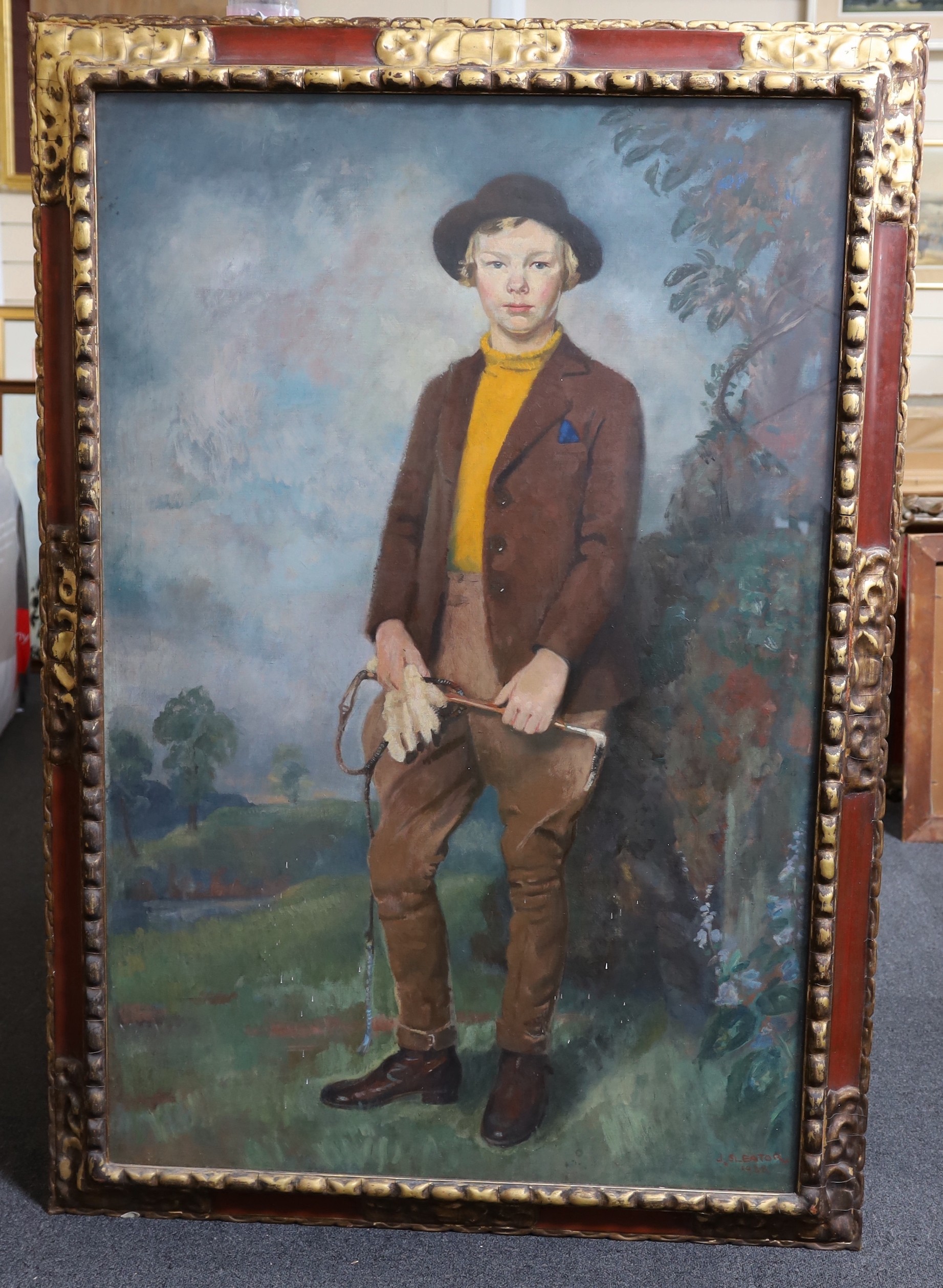 James Sinton Sleator RHA (1889-1950) Full length portrait of a youth wearing riding clothesoil on - Bild 2 aus 5