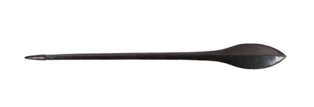 A Tongan hardwood war club, with rib line running down the main war head and turned tapered finial