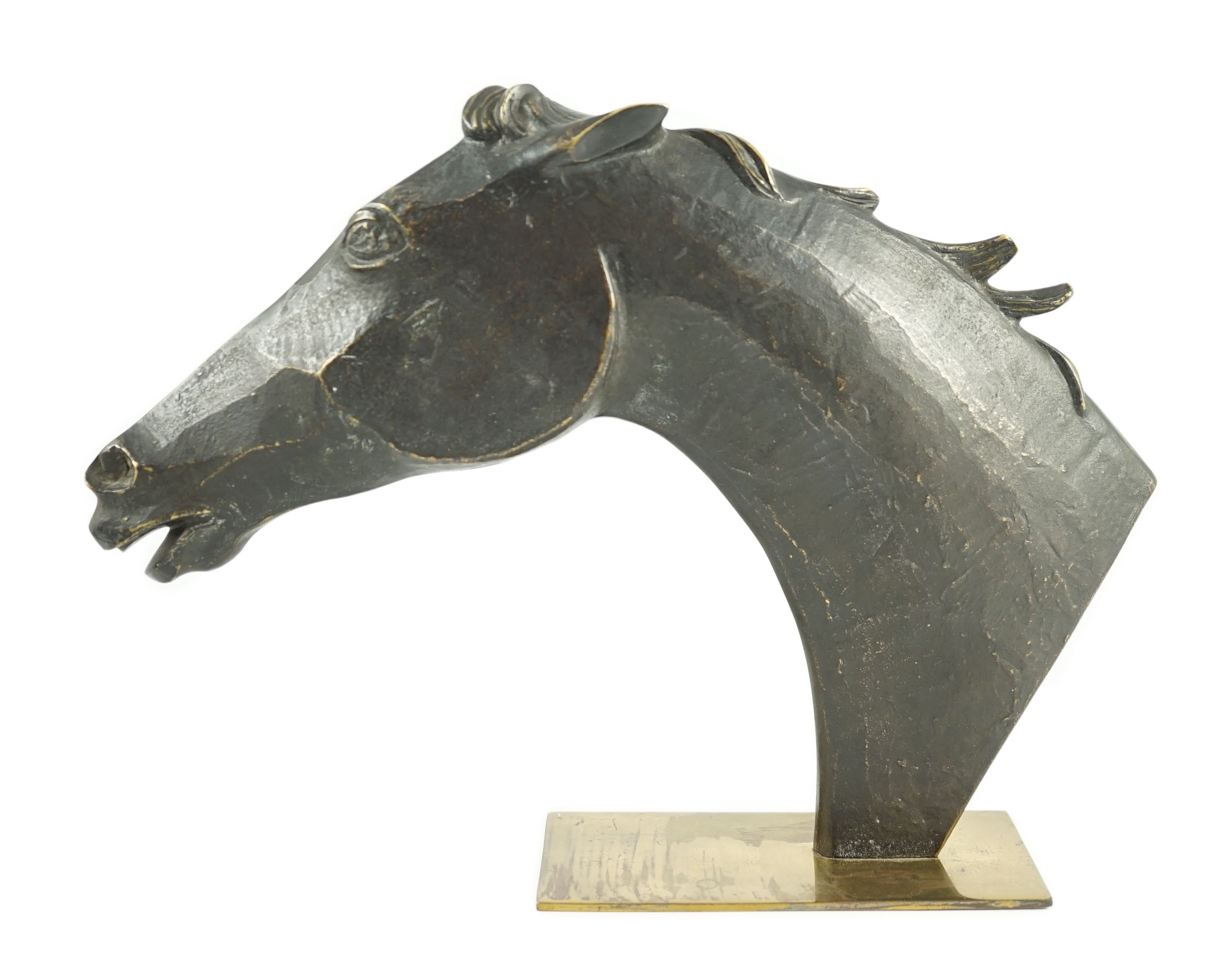 A Hagenauer bronze relief of a horse's head, signed to the base, 23cm high 32cm long**CONDITION