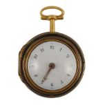 A mid 18th century gilt metal and tortoiseshell pair cased keywind verge pocket watch by Catlin,